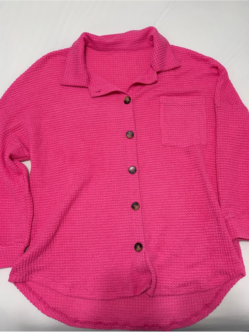 Women’s Textured Button-Up Shirt Jacket in Hot Pink